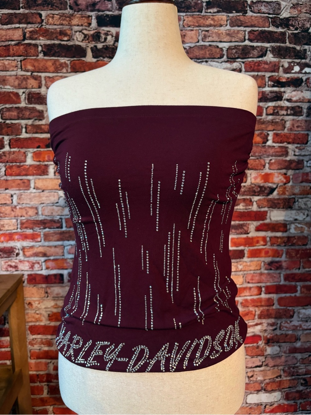 Harley-Davidson Women's Rich Burgundy Strapless Rhinestone Tube Top Large